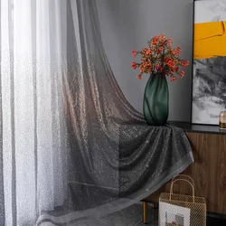 Nordic Finished Embroidered Sequins Gray Light Translucent Curtains for Living Dining Room Bedroom
