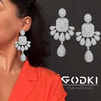 

GODKI Luxury African Party Dangle Earring For Women Wedding Whale Tail Cubic Zirconia Crystal DUBAI Bridal Earring Jewelry 2020