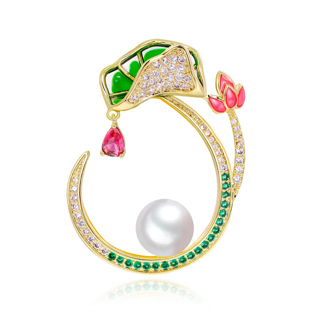 

2019 New High Quality Lotus Enamel Pins For Women Suit Lapel Jewelry Fashion Flower Brooch With Zircons Wedding Gift
