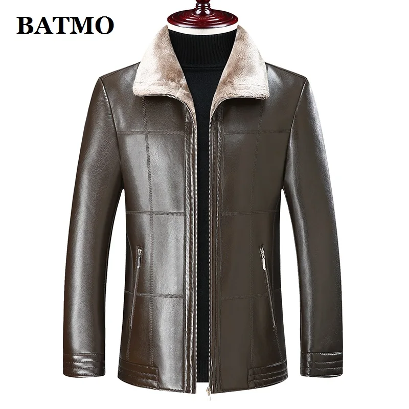 BATMO Новое поступление зимние толстые мужские парки из искусственной кожи, мужские зимние теплые пальто, Толстые мужские куртки, 8810 - Цвет: brown