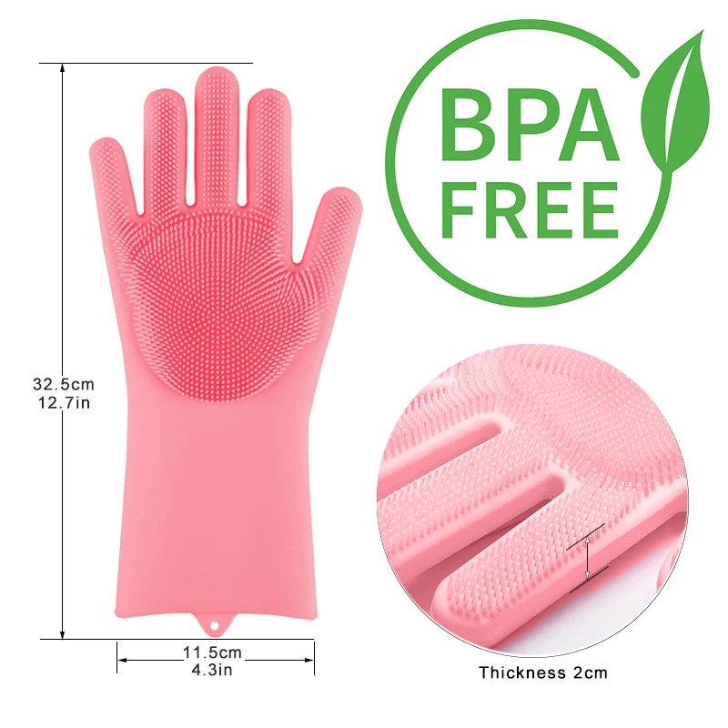 1Paire de plats en silicone magique Gants de nettoyage avec brosse de nettoyage  Cuisine Wash Housekeeping Gants de nettoyage Outil de nettoyage de cuisine