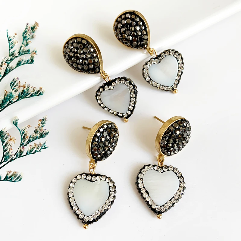 

Gun Black Heart Crystal earrings Fashion Vintage Copper Inlaid Zircon Pearl Geometry Life Tree Drop Earrings for women jewerly
