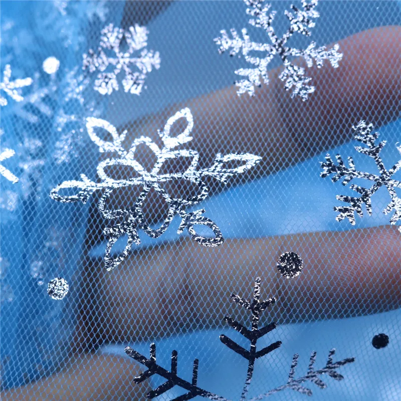 Tissu Organza Etoiles Reine Des Neiges - Turquoise Et Argent - Au Mètre - Pour Nappe/Chemin De Table