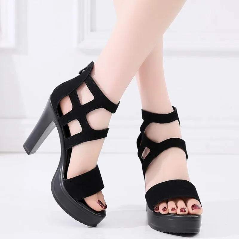 

Europe And America Sandals Fish Mouth High-Heel Fashion Waterproof Platform Sandals 2019 New Style Large Size after Zipper WOMEN