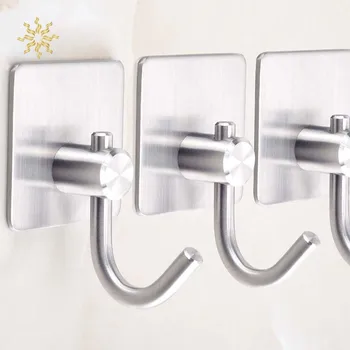 

Stainless Steel Wall Hook Self Adhesive Sticky Kitchen Home Bathroom Bath Ball Key Bag Coat Hanger Storage Hanging Holder Rack