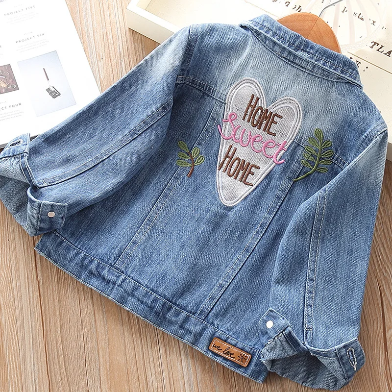 

2020 Spring And Autumn New Style Korean-style GIRL'S Coat Children Soft Denim Heart Embroidery Jacket Baby Washing Cowboy Suit