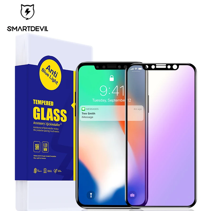 

SmartDevil 2.5D 9H full coverage tempered glass for iphone X smartphone anti-blue light screen protective film phone protector