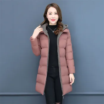 

2019 Winter New Korean Version The Loose Letter Down Jacket The Long Section Fashion Stitching Hooded Warm Cotton OuterwearYH654