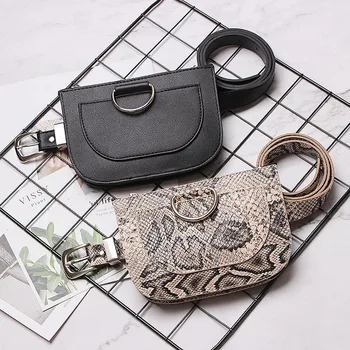 

Fashion Women Serpentine Waist Pack Fanny Pack Pu Leather Waist Bag Female Fashion Snake Skin Waist Belt High quality Coin Purse