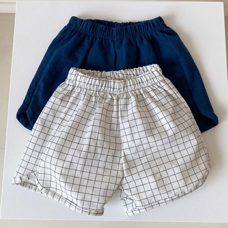 100% Cotton Kids Shorts Summer Korean Style Thin Boys And Girls Baby Casual Dot Plaid Short Pants Children's Clothing WTP36