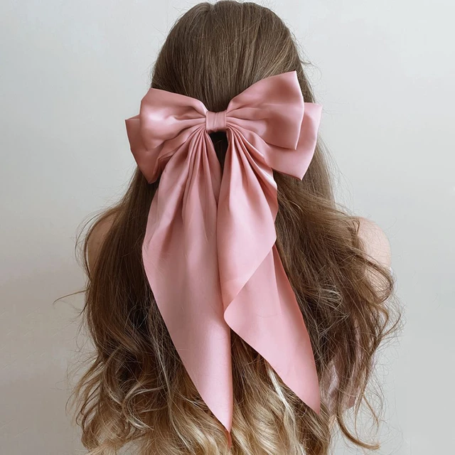 Pink Hair Bow Large Satin French Bow Hairpins Butterfly Barrettes