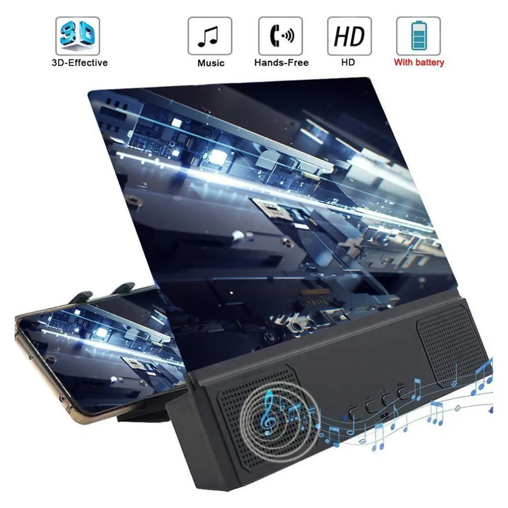 12 inch Universal 3D Mobile Phone Screen Magnifier Bluetooth Stereo Speaker HD Video Amplifier Smartphone Stand Hoder afbeelding