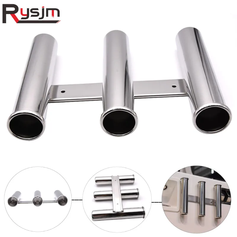 

High Quality 316 Stainless Steel 3 Tube Rod Holder Triple Vertical Multi-use Fishing Rod Holder Wall-hung Style for boat yacht