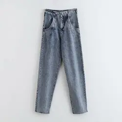 Женские модные синие джинсы с высокой талией 2019 Harajuku, плиссированные длинные джинсы для мам, женские повседневные джинсовые брюки с