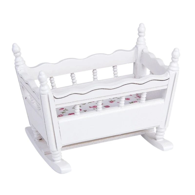 

1/12 Dollhouse Miniature White Wood Kindergarten Cradle Cot