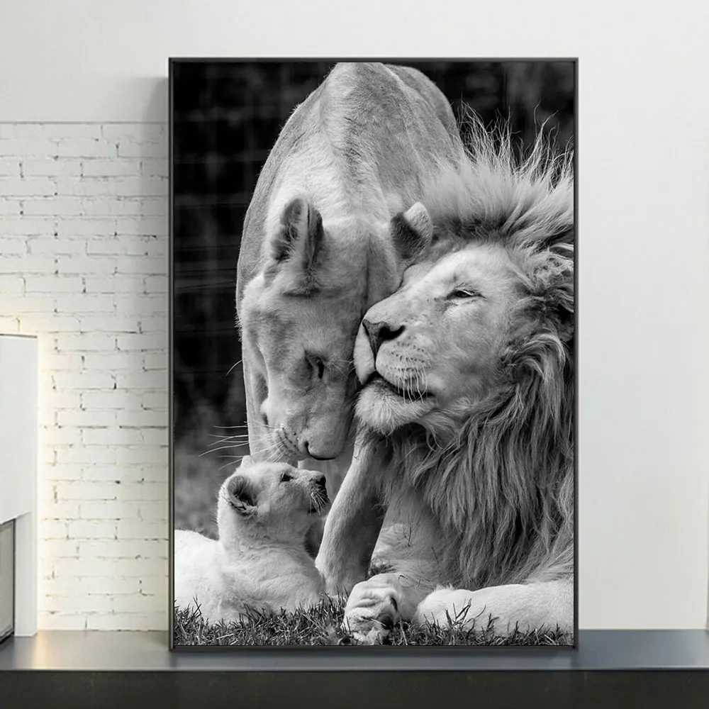 African-Lions-Family-Black-And-White-Canvas-Art-Posters-And-Prints-Animals-Canvas-Paintings-On-the (2)