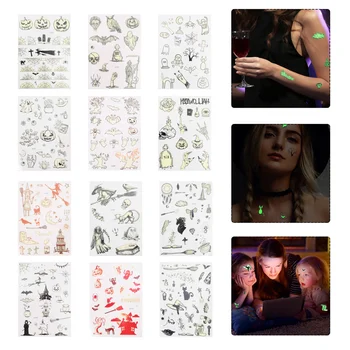 

12pcs Halloween Tattoos Sticker Kid Luminous Tattoos Sticker (Assorted Pattern)