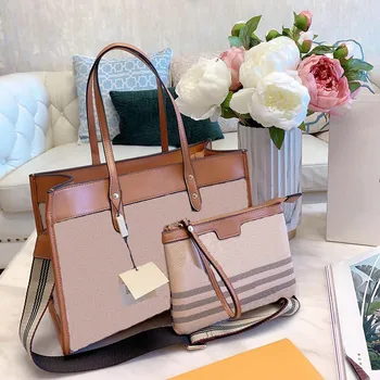 

2 Pieces Brand Women Designer Leather Tote Bag with Shoulder Strap 33*24 CM Zip Handbag Large for Women Capacity Shopping Bag