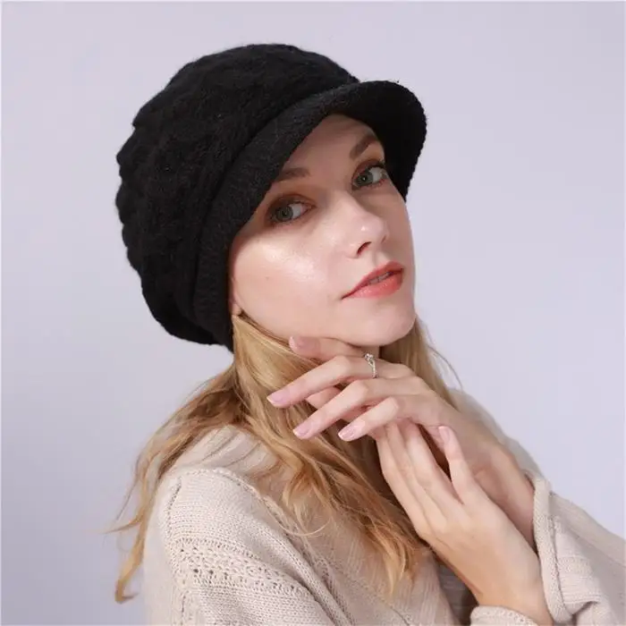 Winter Warm Women Knitting Wool Solid 50-65cm Hat Outdoor Comfortable Plus Velvet Cap Daily Life