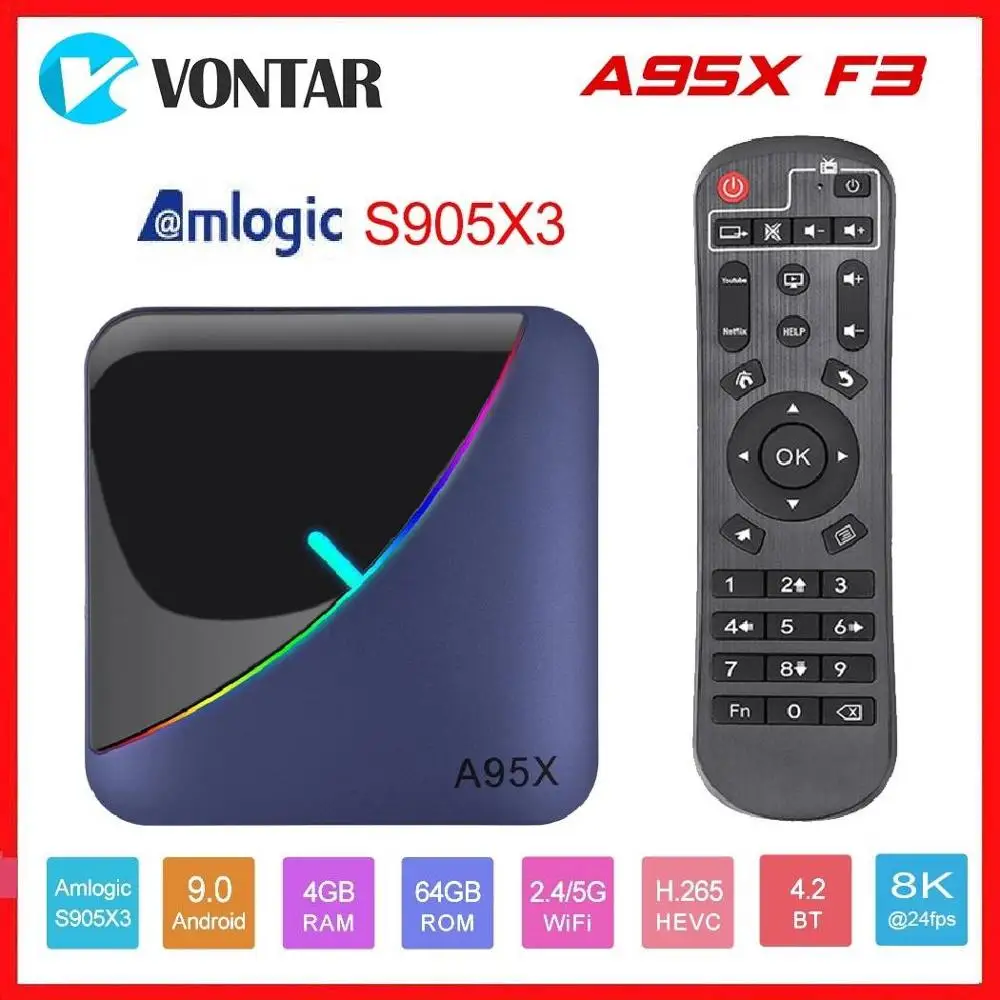 Günstig Android 9.0 Smart TV Box Amlogic S905X3 RGB Licht 4GB RAM 64GB ROM 8K A95X F3 Media Player OTA 2G 16 32G 5G Wifi Youtube Netflix