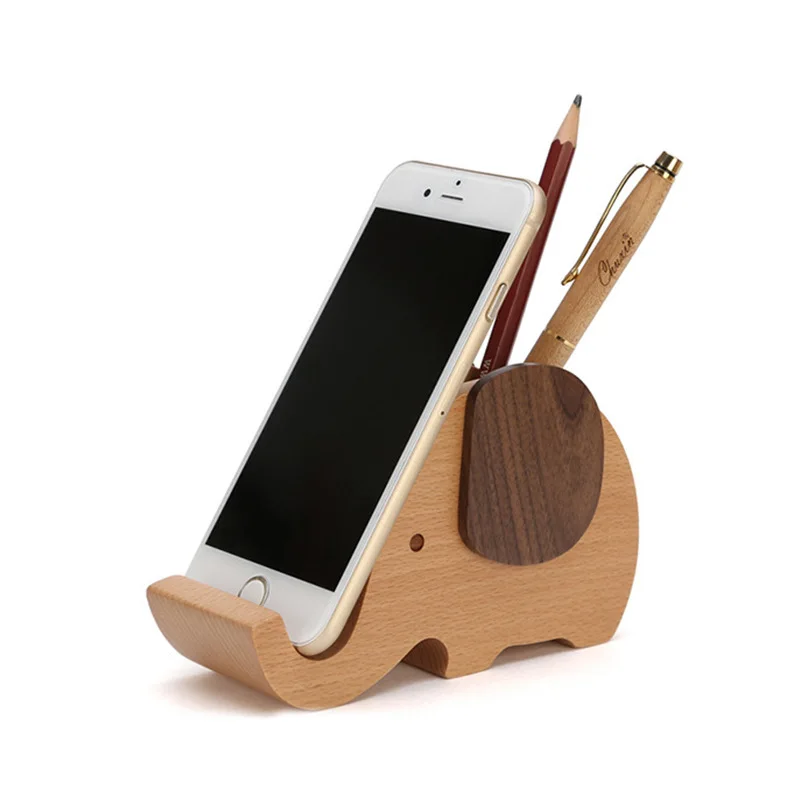 Wooden Phone Holder Multi-function Wooden Pen Holder Elephant