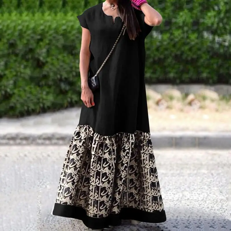 VONDA женское Макси длинное платье летнее винтажное свободное лоскутное плюс Размер богемные платья с принтом Vestidos Повседневный свободный Сарафан