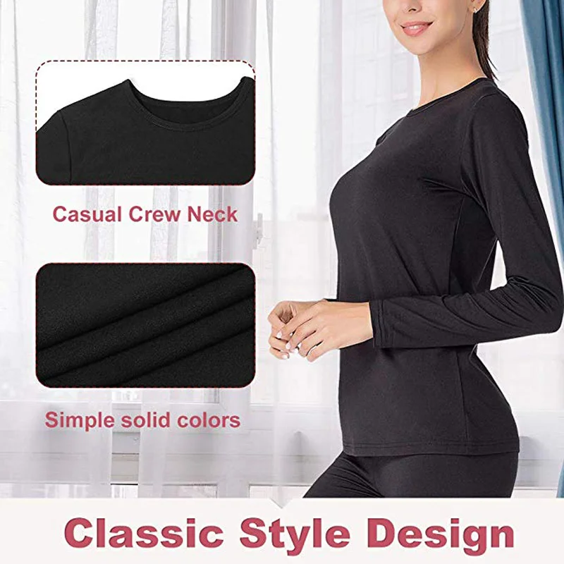 Women Thermal Underwear Long Tops Pants Warm Set Autumn Winter Ladies Ultra Soft Plush Lined Sleepwear Underwear
