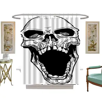 

Shower Curtains with Birds on Them Face Head Illustration Jaw Bone Skull Mouth Facial Hair Fictional Character Drawing,W36 x L72
