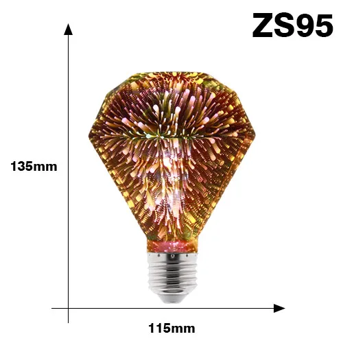PDZ95 3D цветная светодиодная лампа Эдисона E27 220V винтажная декоративная лампа для фейерверков ST64 G95 A60 Рождественский Ампульный светодиодный светильник ing - Испускаемый цвет: PDZ95