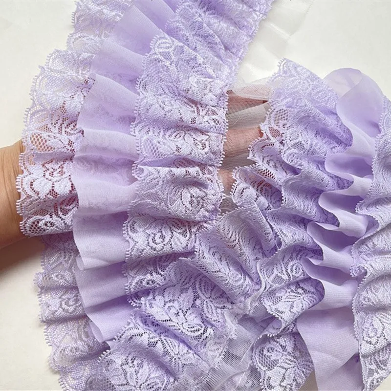 뜨거운 판매 3 레이어 Pleated 푹신한 3D 쉬폰 레이스 패브릭 DIY 아동 의류 케이크 스커트 파티 드레스 장식 액세서리