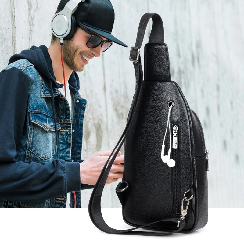 Fashion Man Sling Bag: Men's Leather Chest Pack Messenger Bag for Crossbody, Shoulder, and Handbag Use image 4