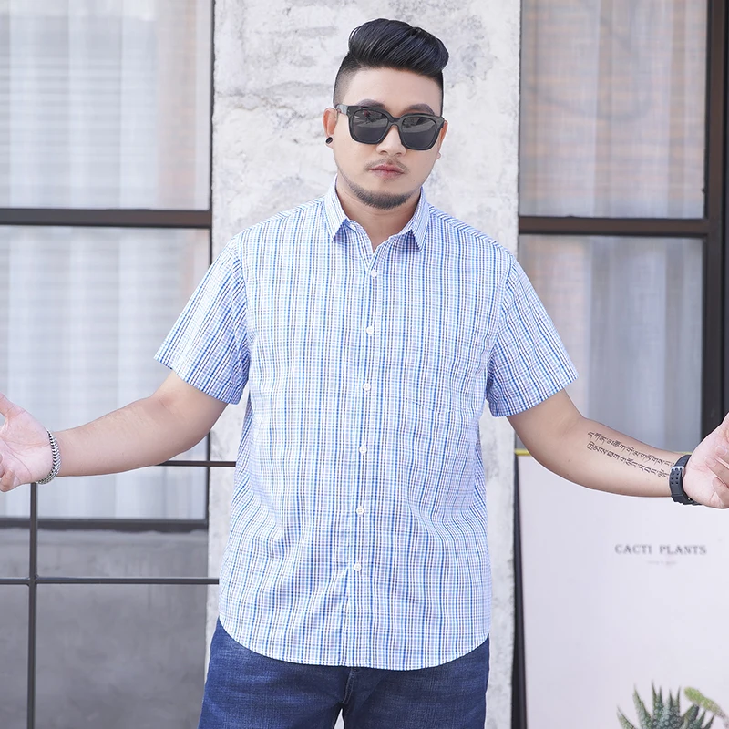 Cotton Shirt 5XL 6XL 7XL 8XL 10XL Men's Plus Size Fashion Casual Classic Style Short Sleeve