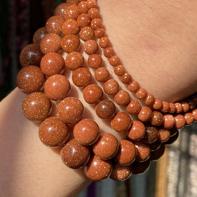 Natural Stone Beads 4-10mm Aquamarines Lava Opal Rose Quartzs Tiger Eye Moonstone Round Beads for Jewelry Making Diy Bracelet Gold Sand Stone