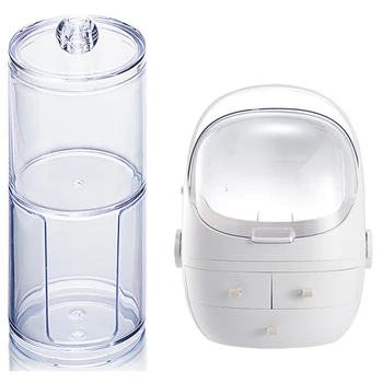 

Two-Layer Acrylic Plastic Transparent Round Storage Box Cotton & Clamshell 3 Drawer Dressing Table Rounded Storage Box
