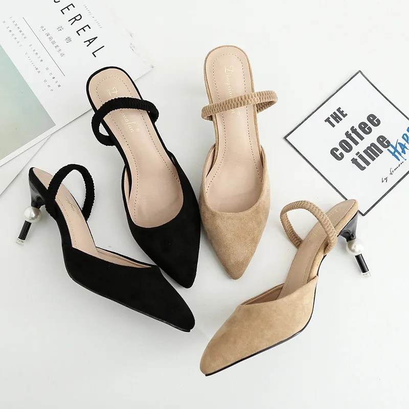 

2018 Spring New Products Pearl with after Empty Sandals Korean-style Elegant Pointed-Toe Thin Heeled WOMEN'S Shoes