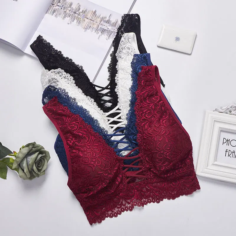 

Women solid Bandage sexy Thin Underwear Lace Push-up Bra Padded Vest Bralette Crop Tops Sexy Lingerie Soft Bras For Women