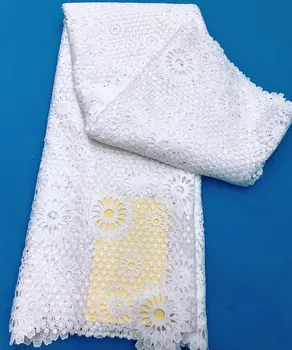 

Exclusive sunflowers Guipure Lace Fabric High Quality Nigerian Water Soluble Lace Fabric 2020 White African Cord Lace For Women