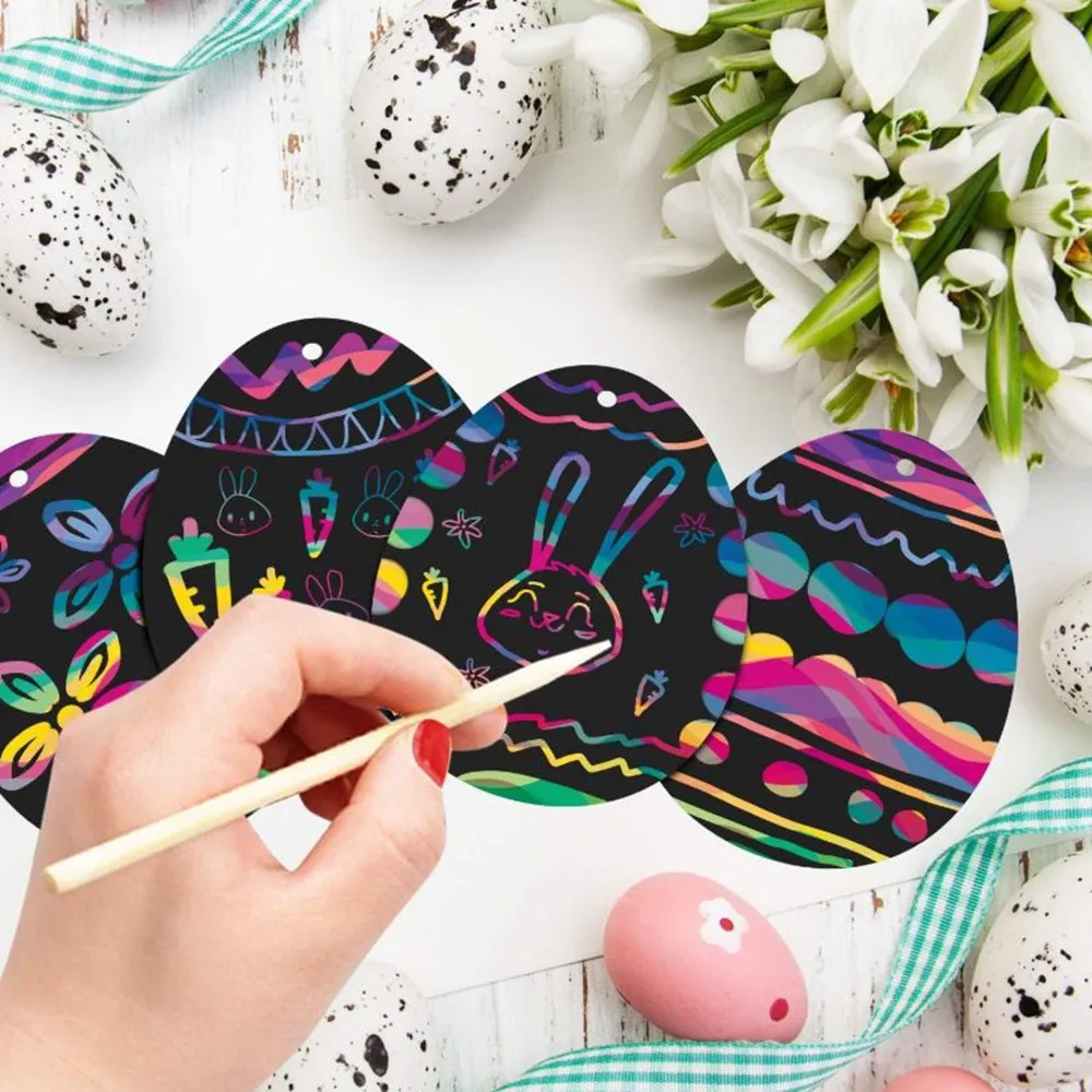 24pcs Magic Color Scratch Easter Ornaments Cute Paper Pendants Easter Eggs DIY Crafts Easter Decoration Kids Party Supplies 24pcs Magic Color Scratch Easter Ornaments Cute Paper Pendants Easter Eggs DIY Crafts Easter Decoration Kids Party Supplies