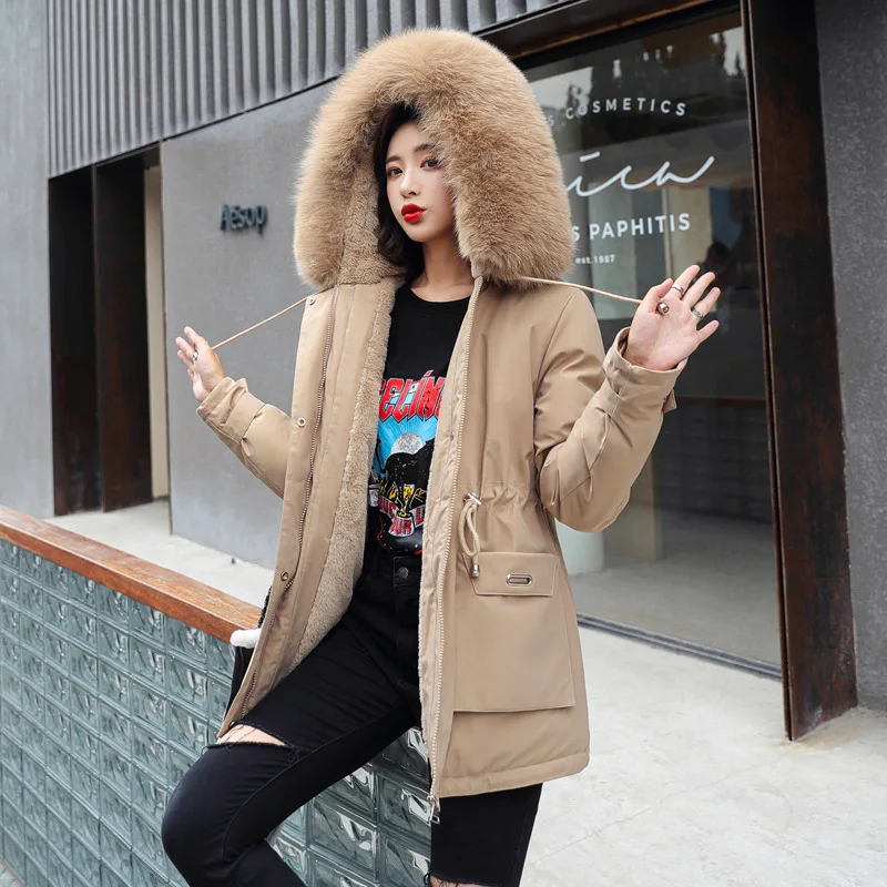 Kukombo 2023 New Winter Jacket Warm Fur Collar Thick Overcoat Fashion