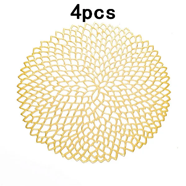 ПВХ пластиковые полые столовые приборы для обеденного стола теплоизоляционные Нескользящие круглые подставки для подстаканников настольные чаши коврики домашний декор 36 см 4 шт - Цвет: Gold 4pcs