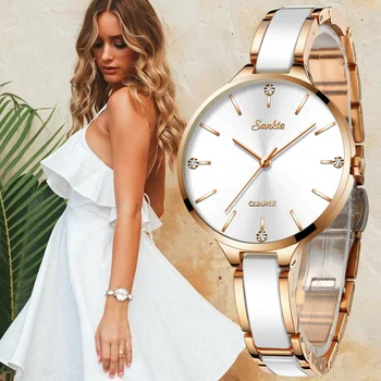 

SUNKTA Women Watch Ceramic Watch Women Simple Diamond Clock Casual Fashion Watch Sport Waterproof Wristwatch Relogio Feminino