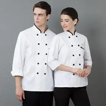 

Fashion Long Sleeve Pocket Chef Shirt Top Restaurant Hotel Kitchen Costume