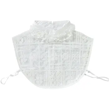 

Sweet Women Lolita Sweater Ruffles Fake Stand Collar Embroidery Lace Half-Shirt AXYD