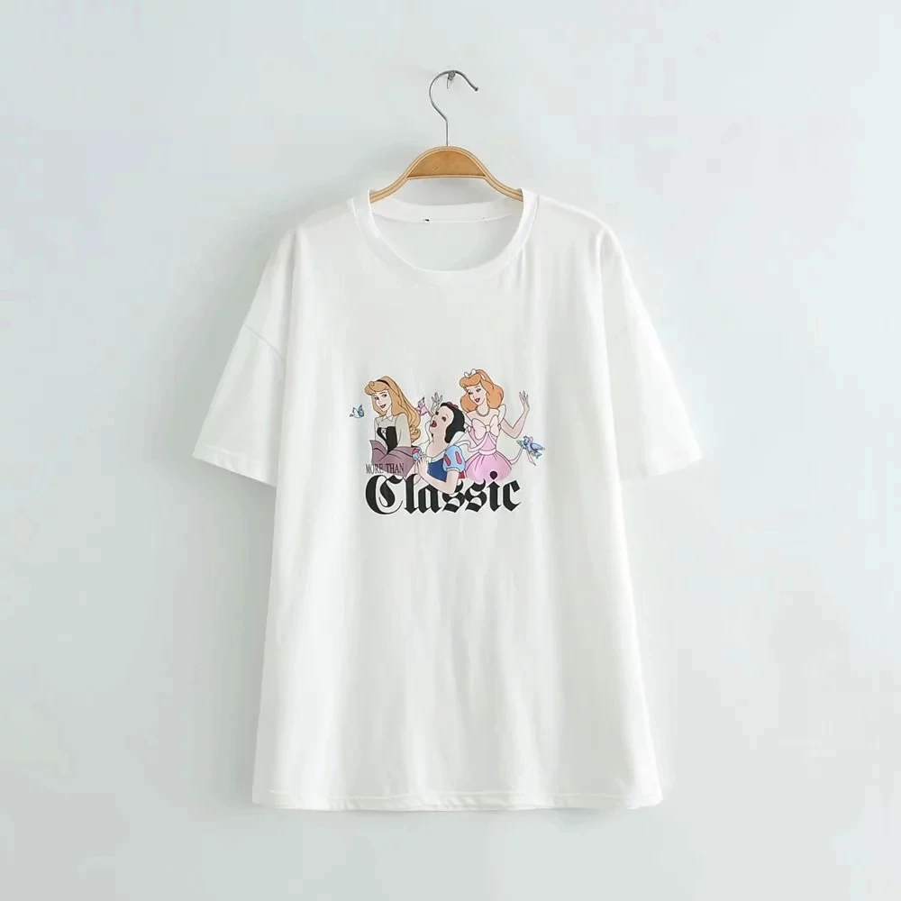 Женская белая футболка, одежда с принтом, летняя футболка с графическим принтом, Классическая футболка принцессы, уличная хлопковая футболка, обычные Топы - Цвет: White