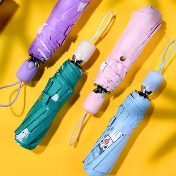 

New style Cat and Flowers Windproof Ultralight Sun Rain Automatic Folding Umbrella Rain Women Umbrella Lady Umbrella parasol