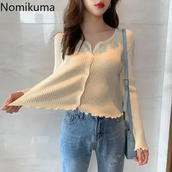 

Nomikuma 2020 Autumn Korean Knitted Short Cardigan Long Sleeve Single Breasted O-neck Knitwear Slim Women Sweater Coat 6B618