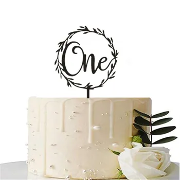 

New Wreath One Cake Topper Laser Cut Baby Shower Party Cake Accessory Wooden Acrylic Kids 1st Birthday Cake Decoration Supplies