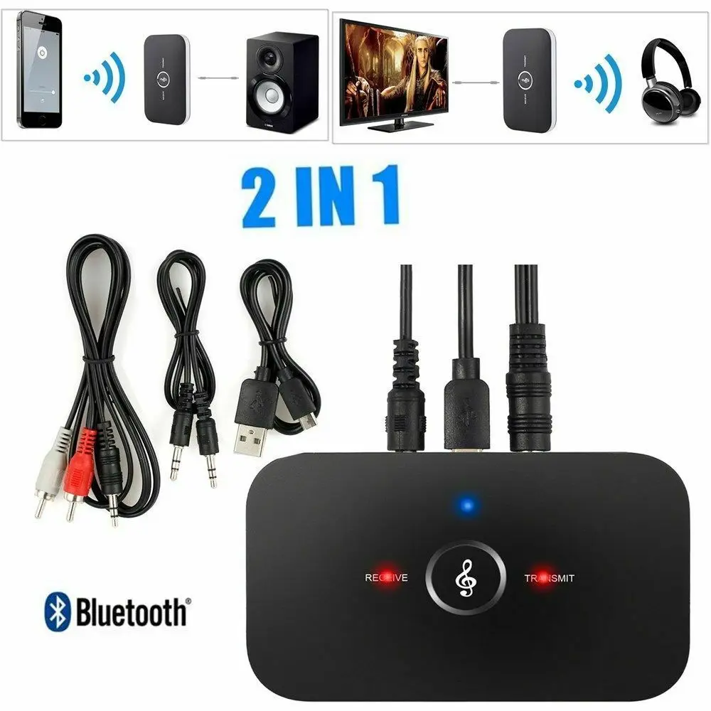 2 IN 1 Transmitter Bluetooth Receiver Wireless Audio Adapter For PC TV Headphone MP3 Car RCA 3 5MM 3 5 AUX Jack Adapters