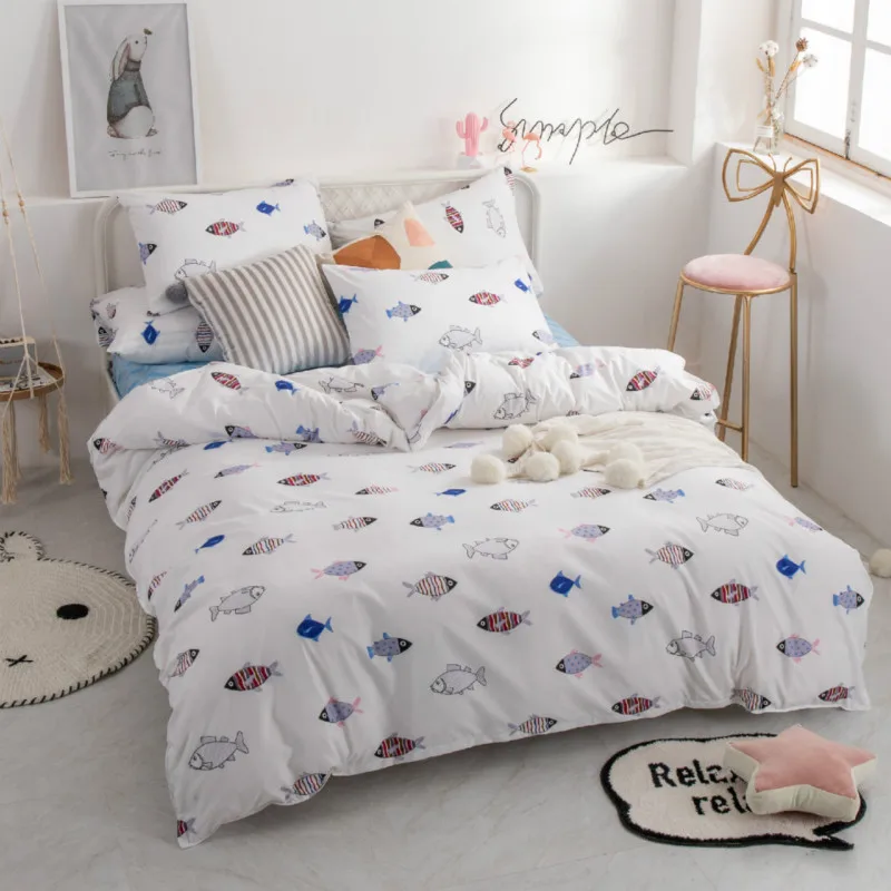 

JIWEINA-MINNA New Nordic Bedding Set Cotton Solid Color Promotional Discount Cartoon Simple Linen Quilt Cover Pillowcase 4-7pcs