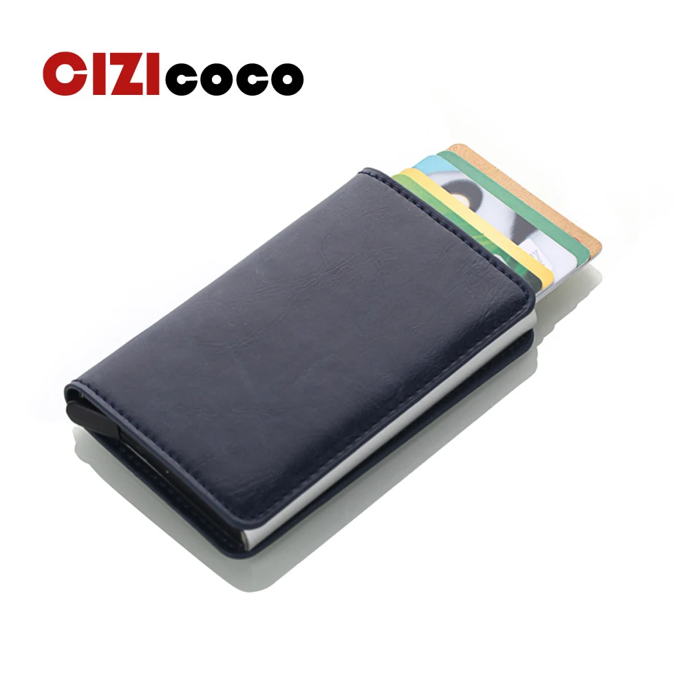 

Antitheft RFID Credit Card Holder PU Leather Aluminium Box Card Holder Fashion Colourful Wallets Slim Bank ID Card Protector